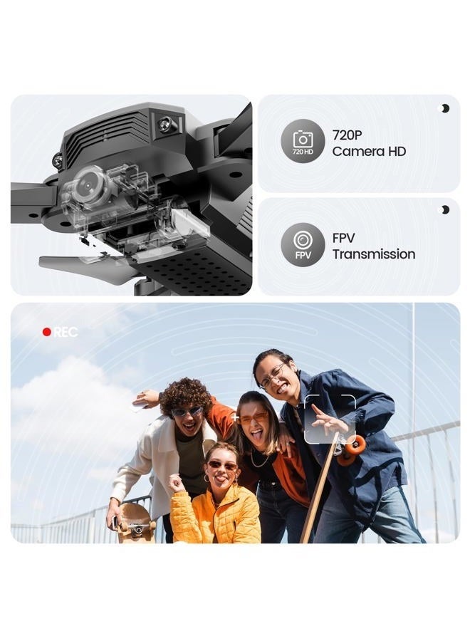 DEERC D20 Mini Drone for Kids – 720P HD FPV Camera, Remote Control, Altitude Hold, Headless Mode, One-Key Start, Speed Adjustment, 3D Flips, 2 Batteries – Fun Silver Toy for Boys & Girls - Image 2